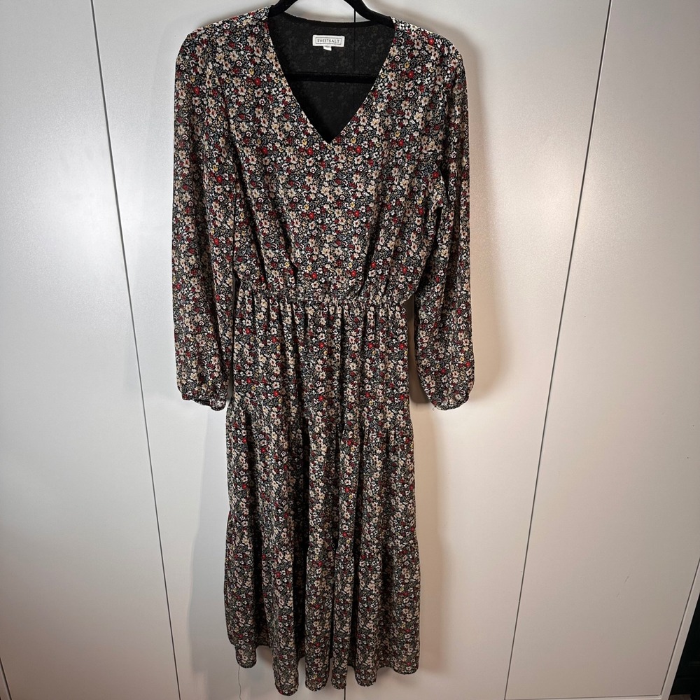 SweetSalt Womens Med Floral Midi Dress Long Sleeve Cottagecore Fall
